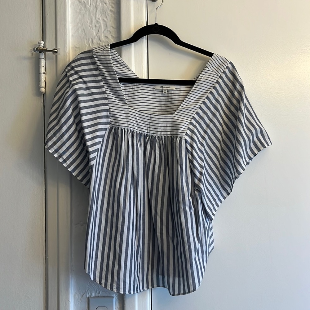 Madewell Blue & White Peasant Blouse